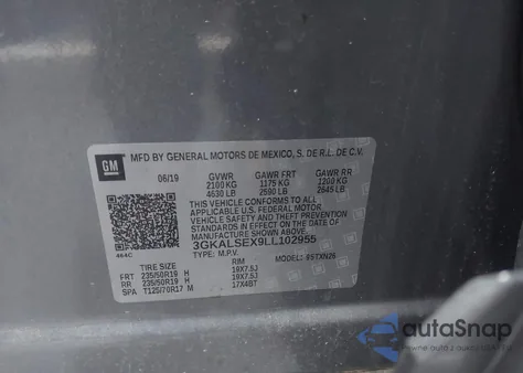 2020 GMC Terrain Fwd Denali z USA, uszkodzony, nr VIN 3GKALSEX9LL102955